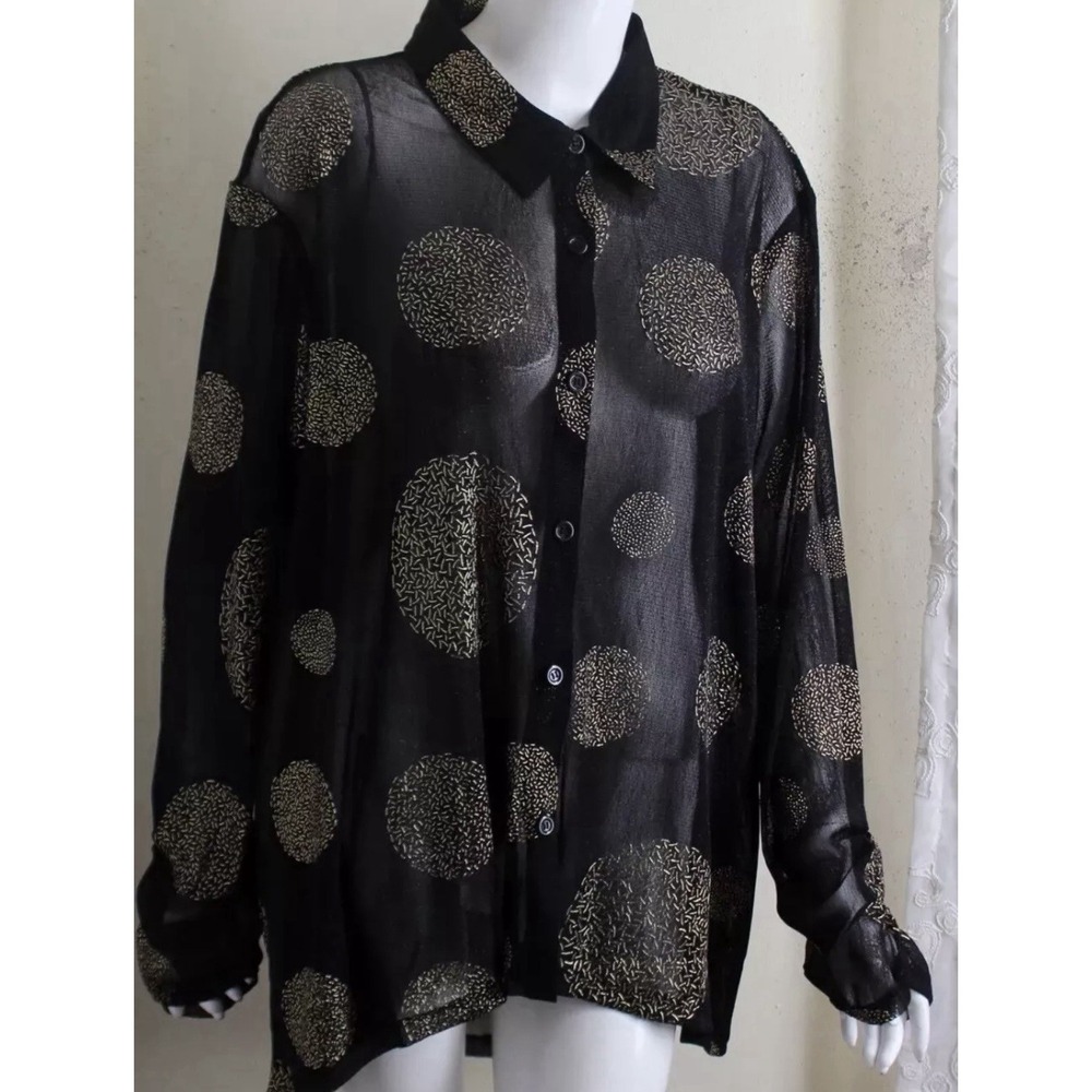 Berek Size XL Lagenlook Oversized‎ Mesh Big Gold Circles Tunic Lux Value $198